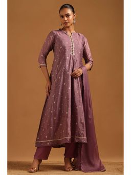 Soch - Mauve Embroidered Mandarin Neck Anarkali Kurta