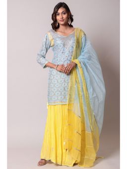 Zari Jaipur - Light Blue Color Suit Stitched With Organza Fabric (Set of 3)