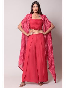 Zari Jaipur - Red Color Co=ord With Georgette Fabric (Set of 3)