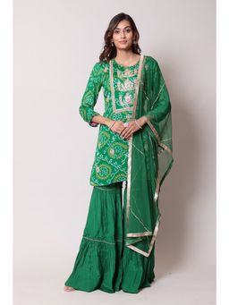 Zari Jaipur - Dark Green Color Suit Stitched With Georgette Fabric (Set of 3)