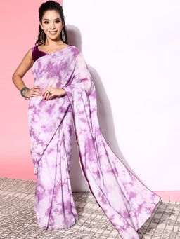 Sareemall - Womens Silk Blend Purple Embellished Celebrity Saree with Unstitched Blouse