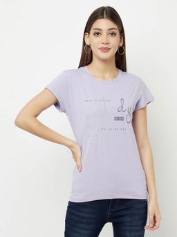 CRIMSOUNE CLUB - Women Purple Printed Round Neck T-Shirt