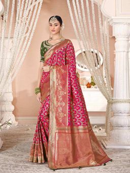 Odette - Womens Pink Pure Silk Woven Design Saree with Unstitched Blouse