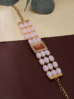 Zaveri Pearls - Red & Pink Multistrand Beaded Ethnic Bracelet-ZPFK14406
