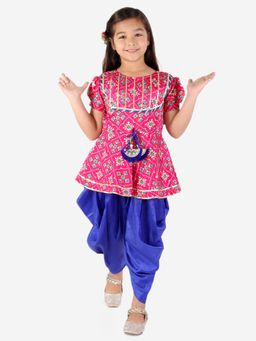 KID1 - Pattola Print Top With Dhoti-red /blue (Set of 2)