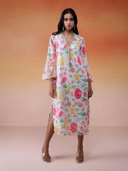 Gajra Gang - Bonjour Baegum White Multi-Color Sequin Poppy Print Embellished Kurta Dress