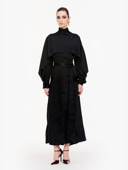 Qua - Black Solid/Plain Mandarin Neck Jacket