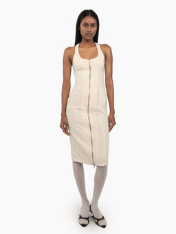 Qua - Beige Polyester Solid Bodycon Dress