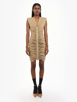 Qua - Khaki Polyester Pleated Bodycon Dress