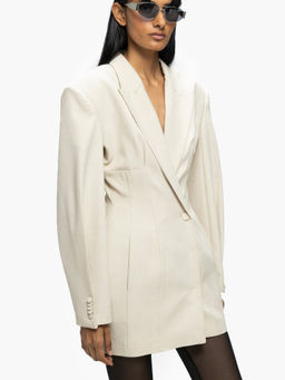 Qua - Off White Polyester Solid A-Line Dress