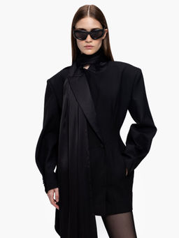 Qua - Black Polyester Solid A-Line Dress