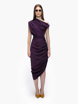 Qua - Purple Polyester Crepe Solid Bodycon Dress