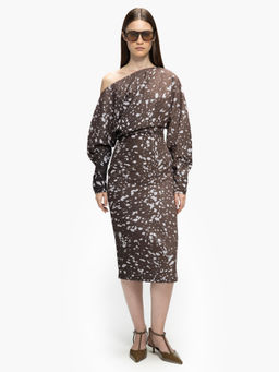 Qua - Brown Polyester Abstract Bodycon Dress