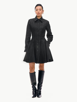 Qua - Black Denim Stripes A-Line Dress