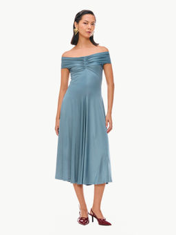 Qua - Blue Polyester Solid A-Line Dress