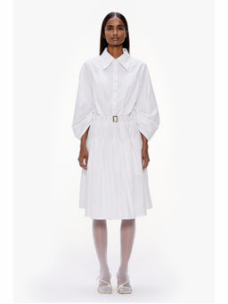 Qua - White Pure Cotton Solid A-Line Dress