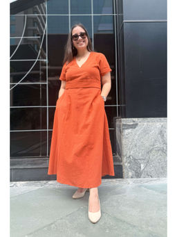 Studio Rabha - Women Terracotta Rust Midi Dress