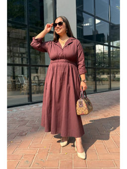 Studio Rabha - Women Mocha Brown Notch collar dress