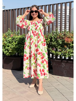 Studio Rabha - Women Red Cherry blast Smocked Dress