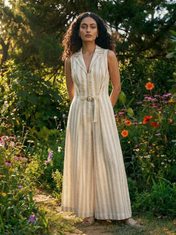 House of Fett - Women Stripe Jumpsuit with Front Belt