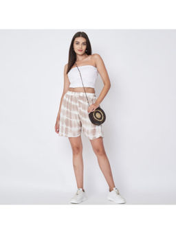 First Resort by Ramola Bachchan - Beige Rayon Tie-Dye Shorts