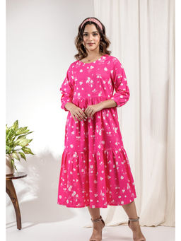 Studio Rabha - Women Pink Bougainvillea Midi Dress