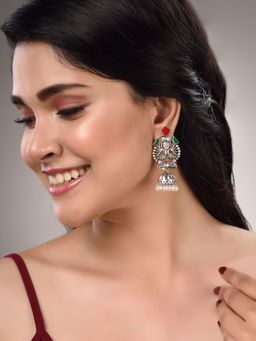 Saraf RS Jewellery - Silver Toned Contemporary Oxidised Jhumka Earrings