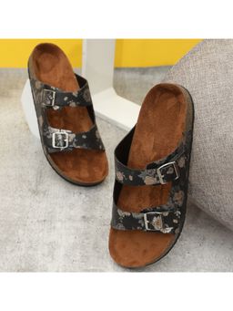 MOZAFIA - Womens Black Flower Sandals