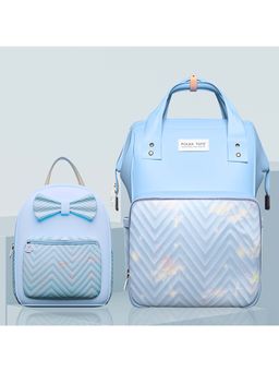 Polka Tots - Blue Mama Mini Luxe Duo Diaper Bag with Attached Bow and Bag Pack (Set of 2)