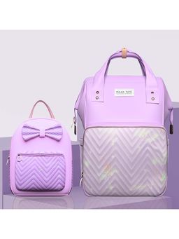 Polka Tots - Purple Mama Mini Luxe Duo Diaper Bag with Attached Bow and Bag Pack (Set of 2)