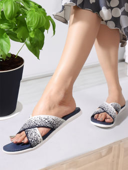 Carlton London - Navy Blue Printed Women Comfort Slider