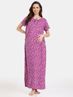 Zivame - Coucou Maternity Nightdress with Side Zipper and Discreet Feeding - Purple