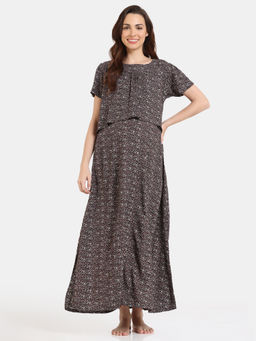 Zivame - Coucou Maternity Nighty with Front Zipper and Discreet Feeding - Dark Slate Grey