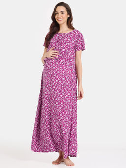 Zivame - Coucou Maternity Nightdress with Front Zipper and Discreet Feeding - Purple