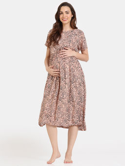 Zivame - Coucou Maternity Woven Mid Length Nightdress with Discreet Feeding - Rattan