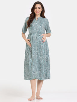 Zivame - Coucou Maternity Woven Mid Length Nightdress - Forest Green (Set of 2)