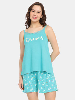Zivame - Rosaline Joy Sticks Knit Cotton Top and Shorts - Ceramic (Set of 2)