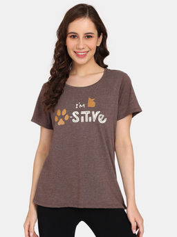 Zivame - Rosaline Joy Sticks Knit Cotton Top - Chocolate Brown