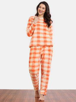 Zivame - Fancy Fur Knit Poly Top and Pyjama - Orange Smoke (Set of 2)