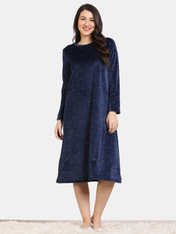 Zivame - Plush Velour Knit Poly Nightdress - Midnight Sail