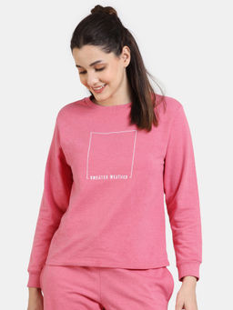 Zivame - Soft Terry Fabric Knit Cotton Sweatshirt - Desert Rose