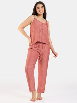 Zivame - Coral Glaze Woven Top and Pyjama - Cinnabar (Set of 2)