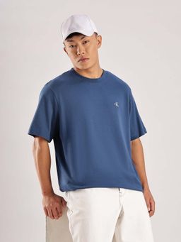 Calvin Klein - Blue Solid Relaxed Fit Cotton T Shirt