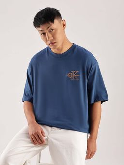 Calvin Klein - Blue Solid Relaxed Fit Cotton T Shirt