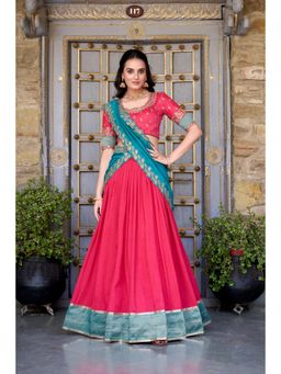 LooknBook Art - Silk Bridal Pink Lehenga with Unstitched Choli and Dupatta with Drawstring