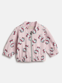 Chicco - Girls Pink Printed Long Sleeve Bomber Jacket