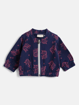 Chicco - Girls Navy Blue Printed Front-Open Bomber Jacket