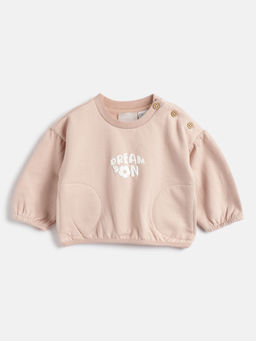 Chicco - Girls Beige Typography Printed Cotton Sweatshirt