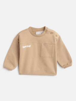 Chicco - Boys Beige Typography Printed Round Neck Sweatshirt