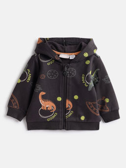 Chicco - Boys Brown Printed Front-Open Hoodie